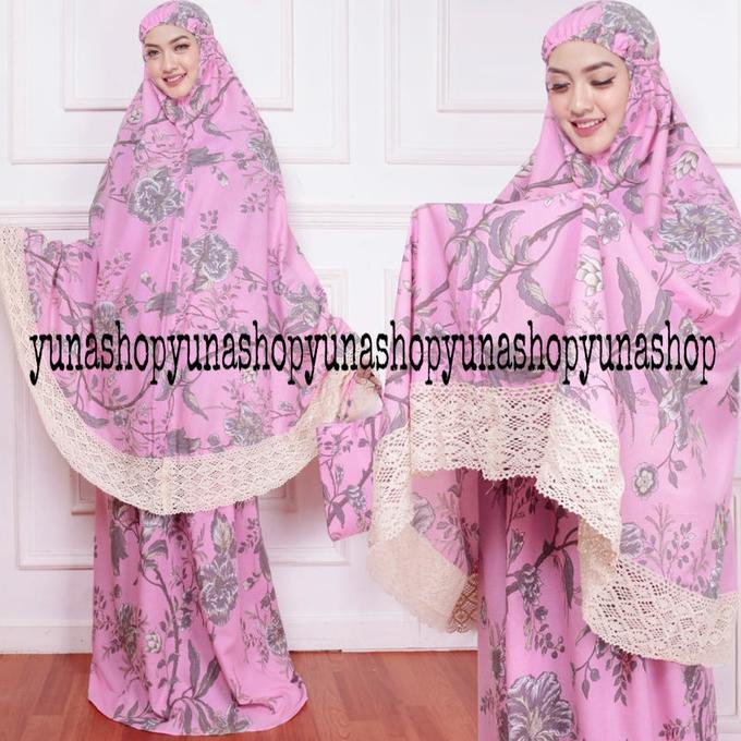 perlengkapm sholat mukena dewasa katun jepang renda floren crem renda