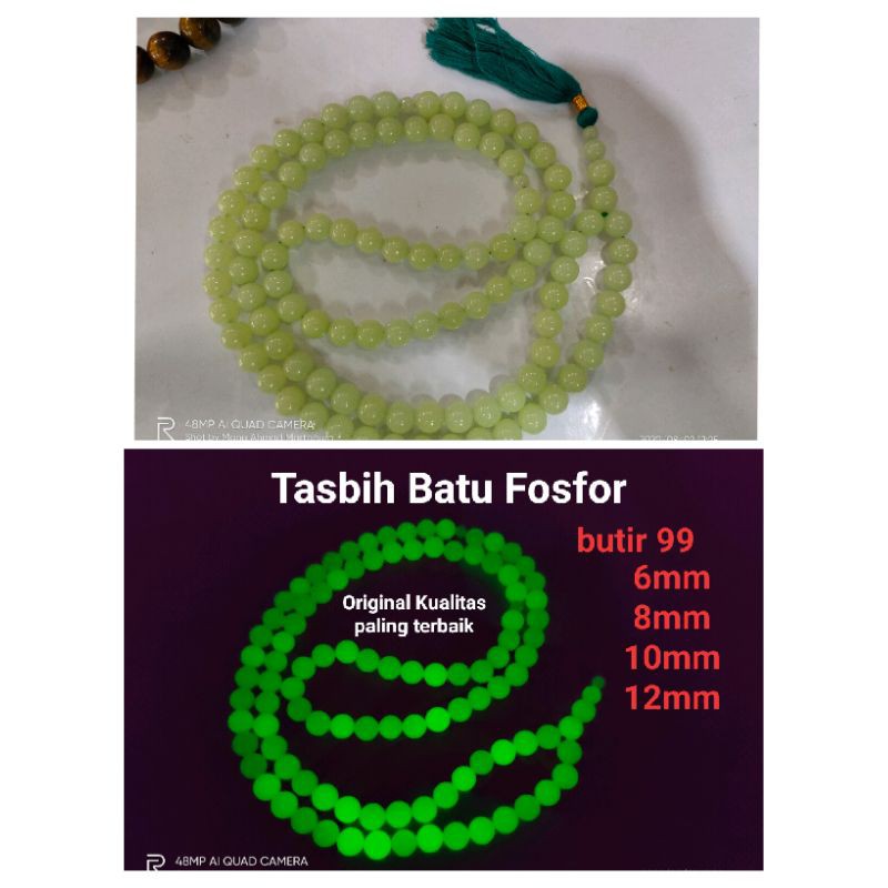 Tasbih 33 & 99 Batu Fosfor Pospor Nyala Batu Alam Asli - 6mm 8mm 10mm Dan 12mm - Original