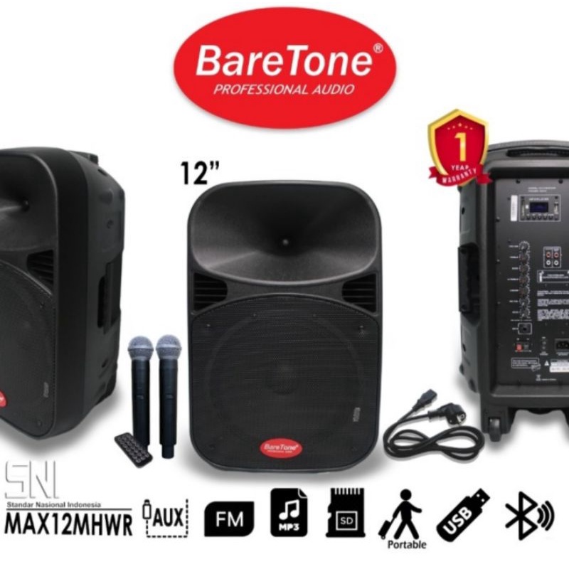 Speaker Portable Meeting BareTone MAX12MHWR 12 Inch Original 12MHWR + 2 Mic