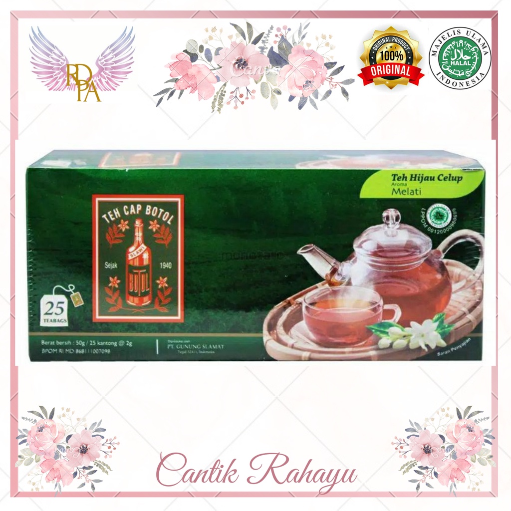 

Teh Cap Botol Slawi Celup 25s 50 gr. Teh Hijau Celup Aroma Melati. Teh Botol Slawi