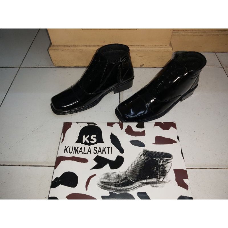 Sepatu PDH Sleting Tali Variasi Kulit Asli Kilap KS 095