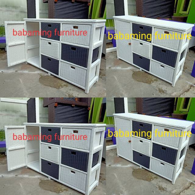LEMARI LACI BAJU DRESSER PINTU ROTAN SINTETIS