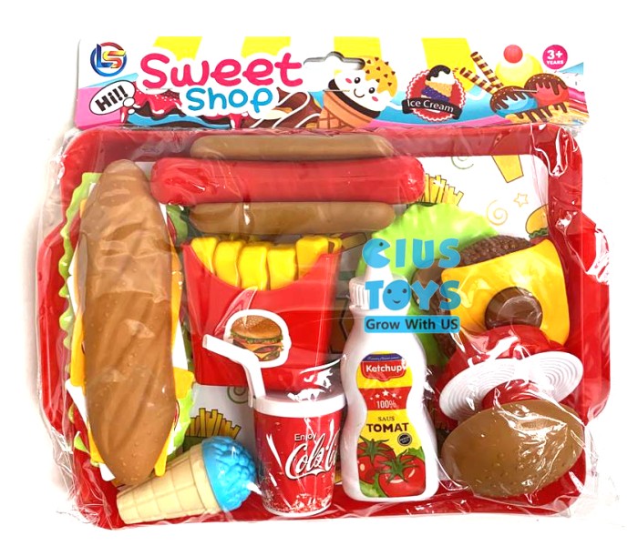 

Mainan Sweet Shop Burger Hotdog Kentang goreng Cone Nampan