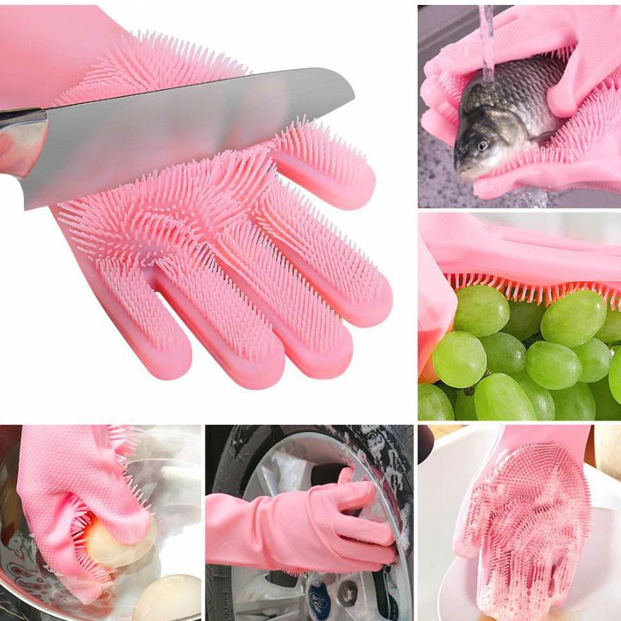 Sarung Tangan Sikat silicone motor oven dapur cuci piring Magic Glove Mencuci silikon Funbaky