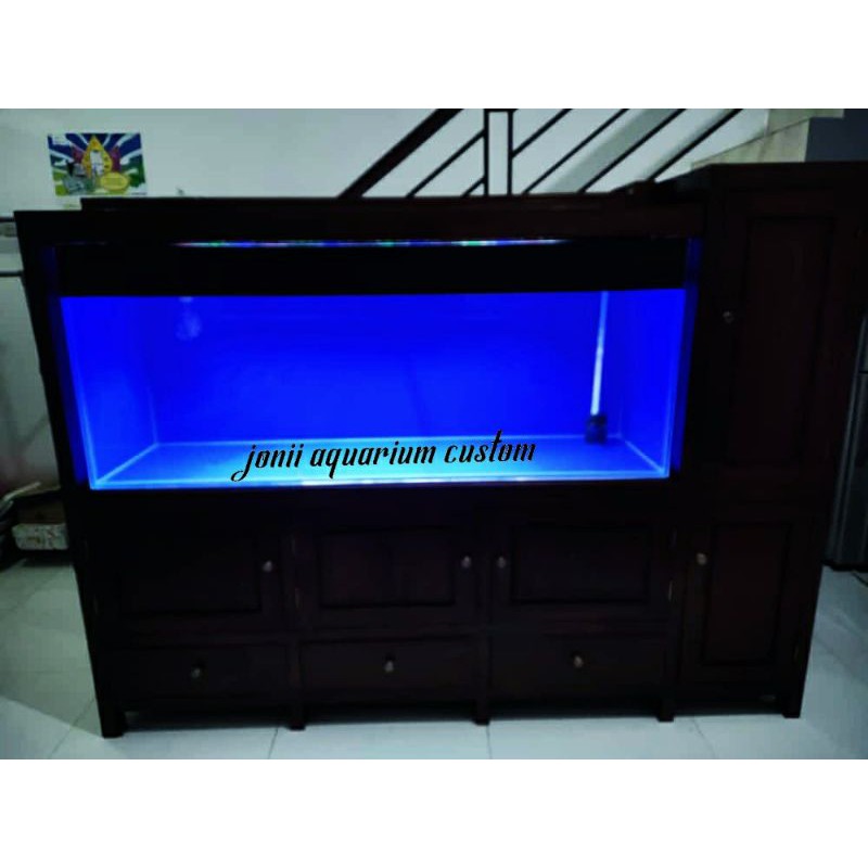 aquarium 150x60x60 10mm set lemari kayu
