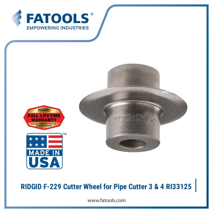 Ridgid 33125 F-229 Cutter Wheel For Pipe Cutter 3 & 4