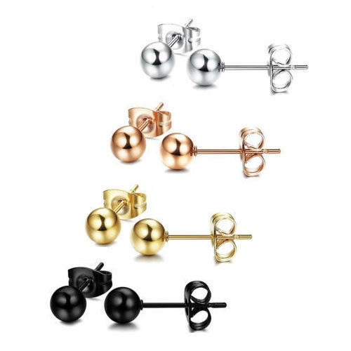 Anting Stud 925 Silver Gold Plated Bentuk Bola Kecil Warna Hitam Untuk Aksesoris