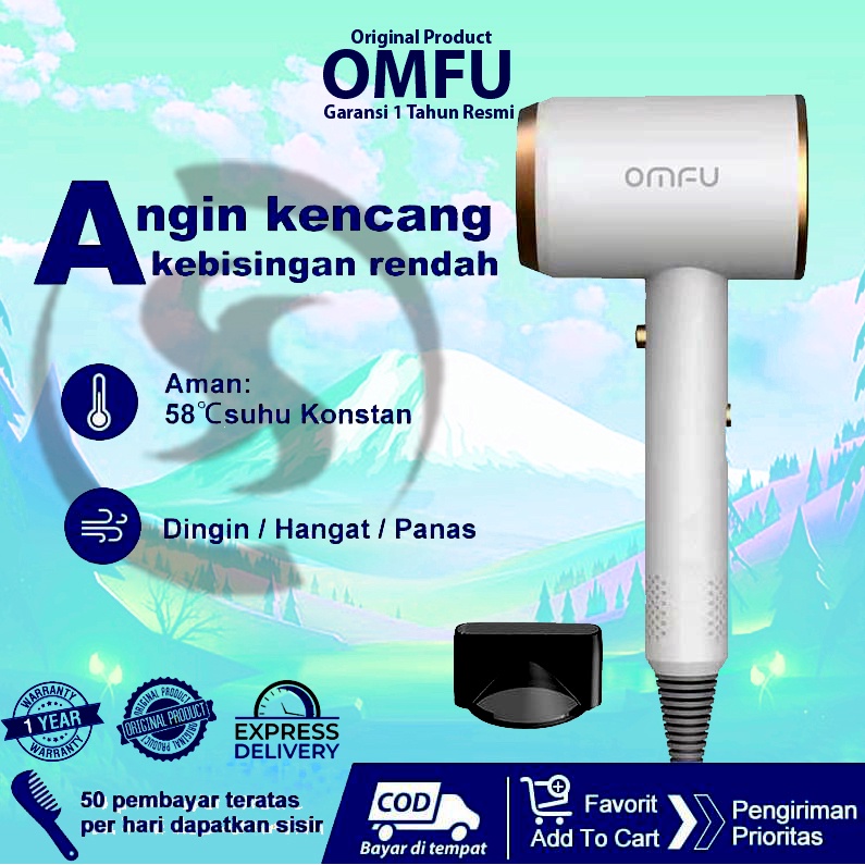 Omfu Hair dryer 450W professional alat salon kecantikan hair dryer low watt pengering rambut dyson Konversi panas dan dingin Perawatan Rambut Suhu Konstan