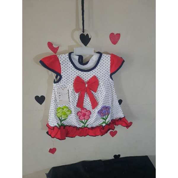 Dress anak polkadot putih hitam pita