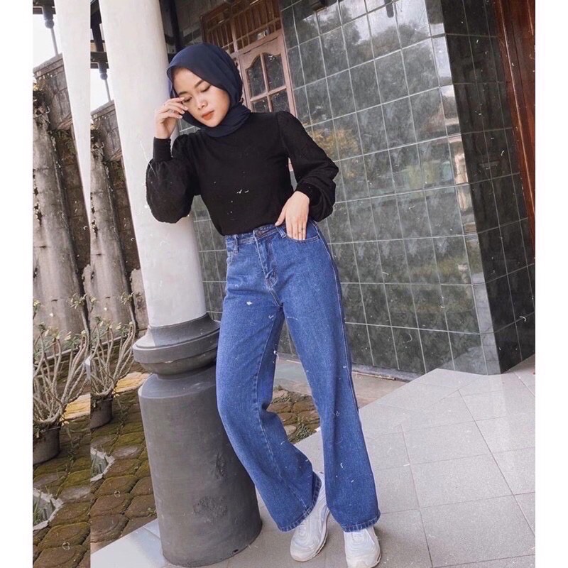 TRIVELA Highwaist Jeans Kulot Wanita Loose