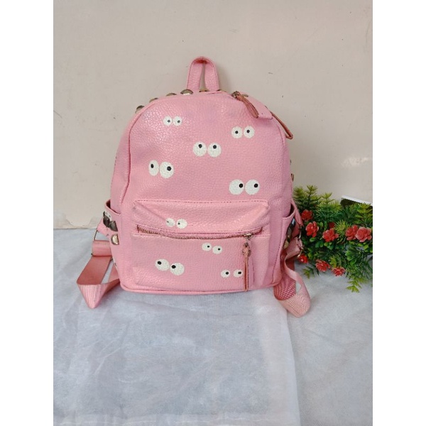 RANSEL MINI PINKY EYES FULL KULIT,  BAGUS &PATEN,  PRELOVED RANSEL KULIT,  TAS RANSEL CEWE,  RANSEL 