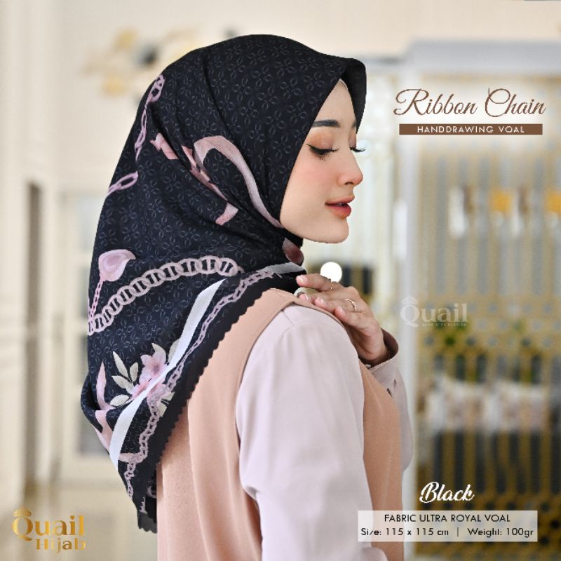 Hijab Segi Empat Voal Motif Original Jilbab Quail Ribbon Chain Series