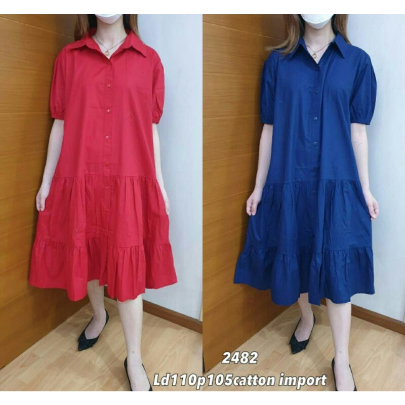 2482 midi dress casual katun zara import premium | kerah | lengan pendek | ootd kasual | terbaru kek