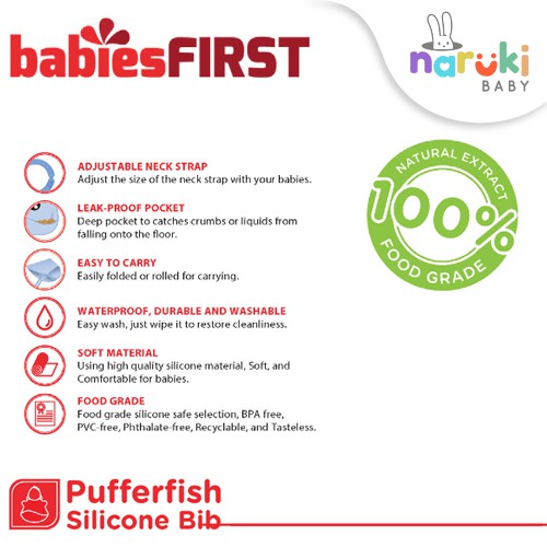 BabiesFirst Pufferfish Silicone Baby Bib Slabber Anti Air Celemek Bayi BF902