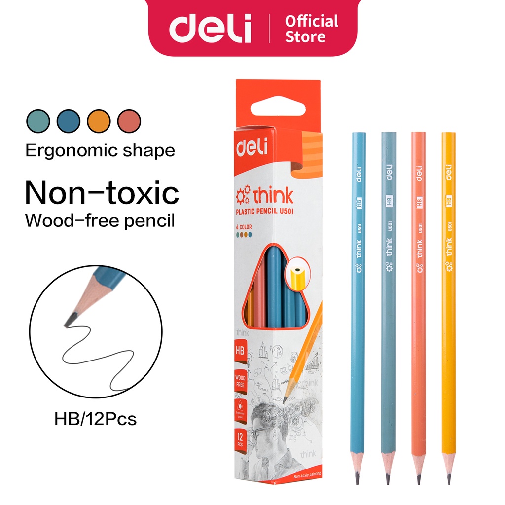 

Deli Pensil Grafit HB, 12PCS Box, Bebas Kayu, Bentuk Segitiga EU50100