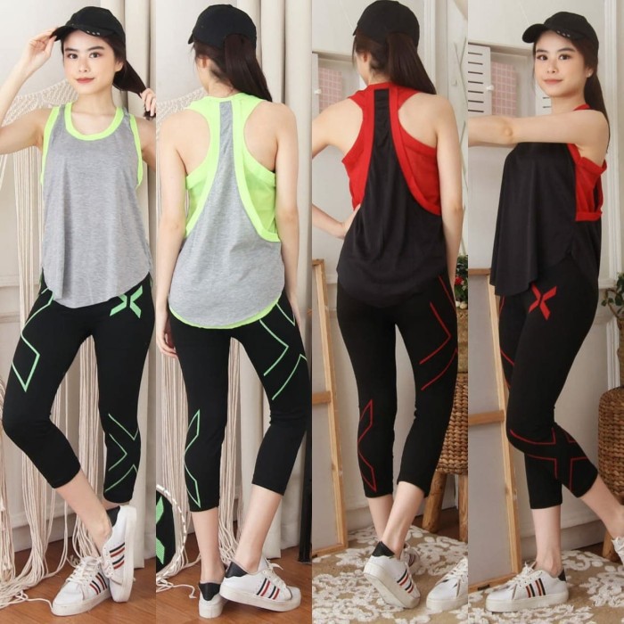 TERLARIS - SETELAN BAJU SENAM WANITA-SETELAN BJ FITNESS WANITA-SETELAN BAJU JALA - HIJAU