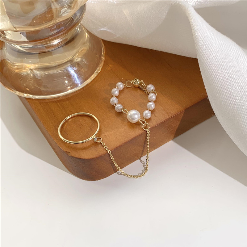 Korean INS Fashion Metal Hollow Adjustable Punk Opening Rings Set/Hip-hop Rock Silver Alloy Pearl Ring Jewelry Gifts