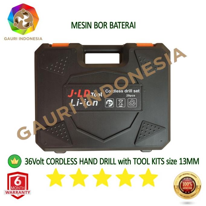 Bor Cordless Jld 36Vf Baterai Impact Drill Beton Tembok 13Mm Lengkap