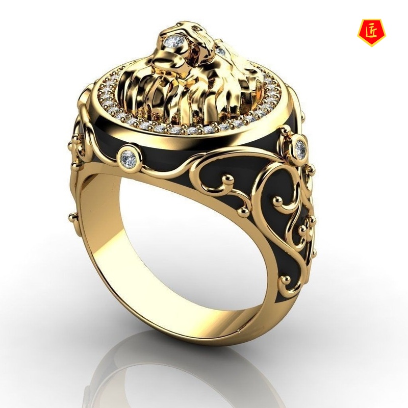 [Ready Stock]Full Diamond Lion Ring Punk 18K Gold