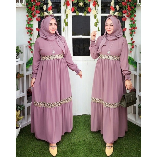 Gamis Ceruty Mix Renda Mutiara Full Puring