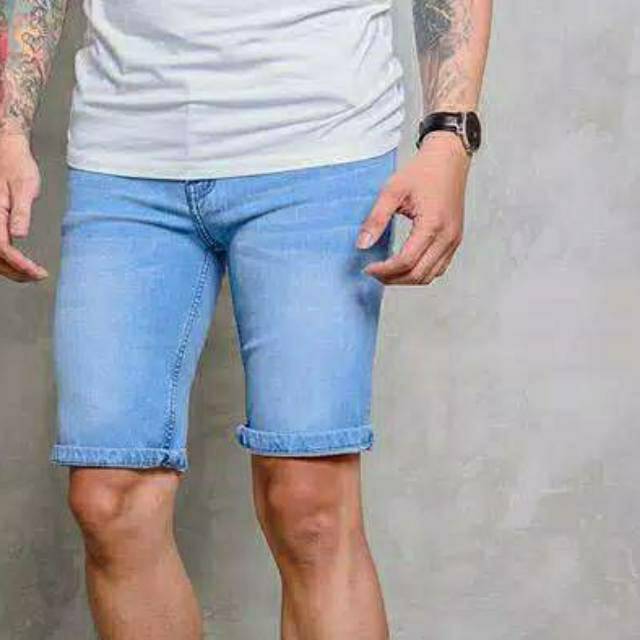 Jeans Stretch Pendek Distro Pria Celana Slim Fit Cowok Ice Blue Size 27-38 NR_Outfit Official COD