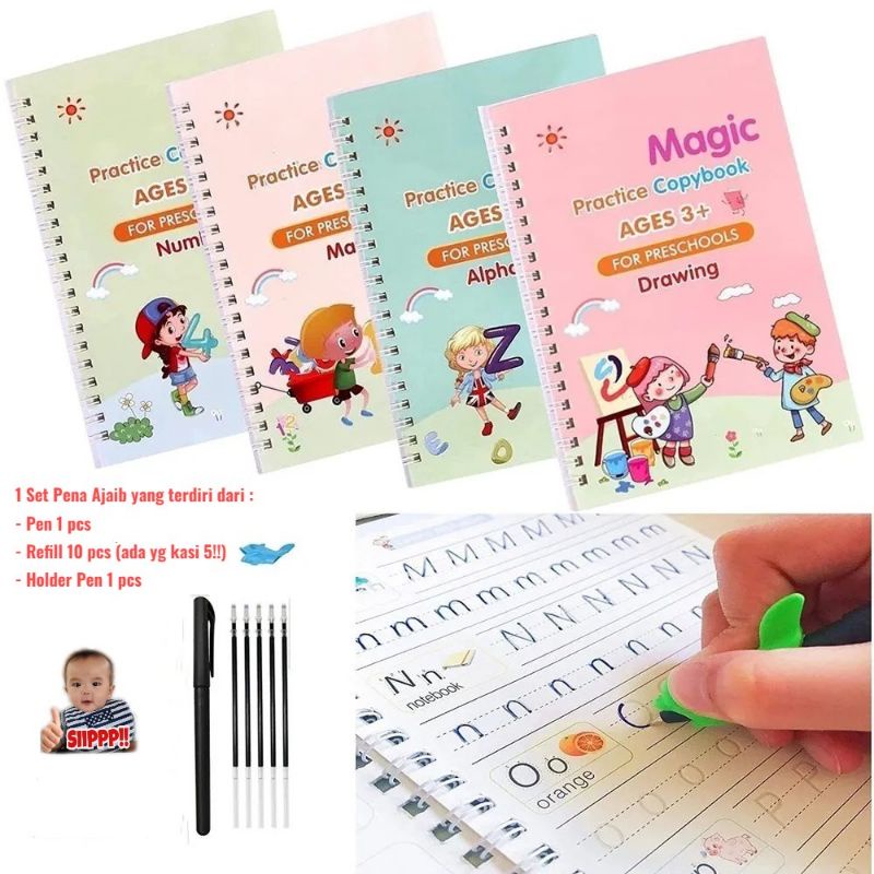 

SANK MAGIC PRACTICE BOOK / BUKU LATIHAN MENULIS MENGGAMBAR TINTA HILANG SENDIRI DALAM 5 MENIT