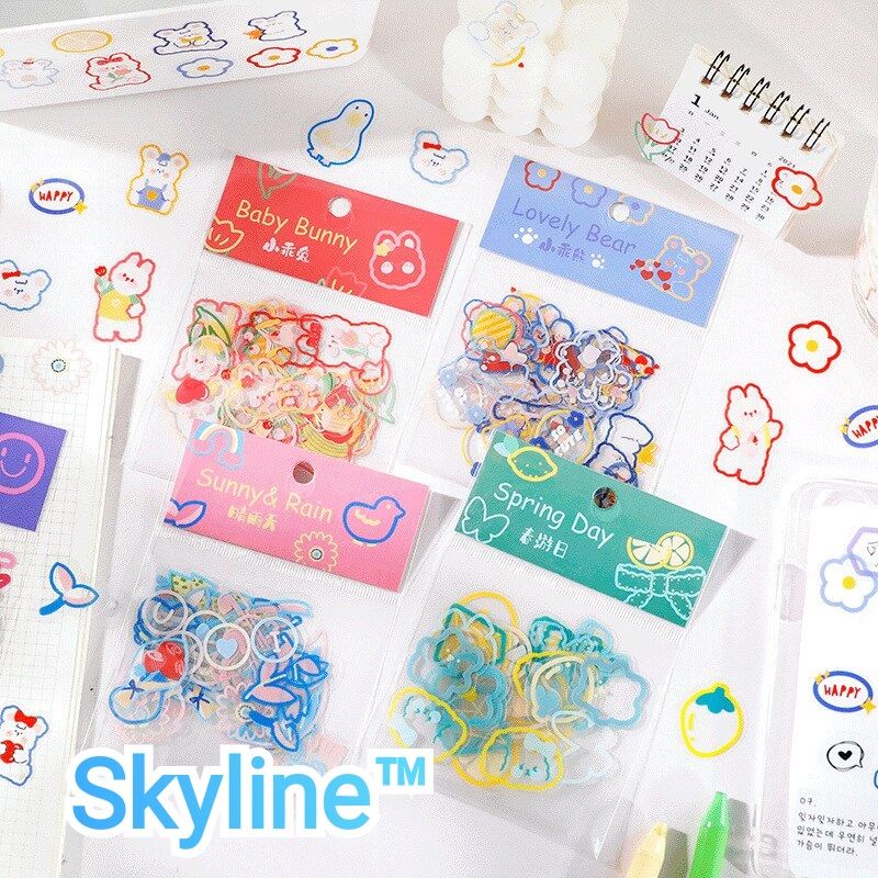 

Sticker PVC Kiss Cut Scrap Book Journal Dengan Motif Transparant Lucu Isi 45Pcs
