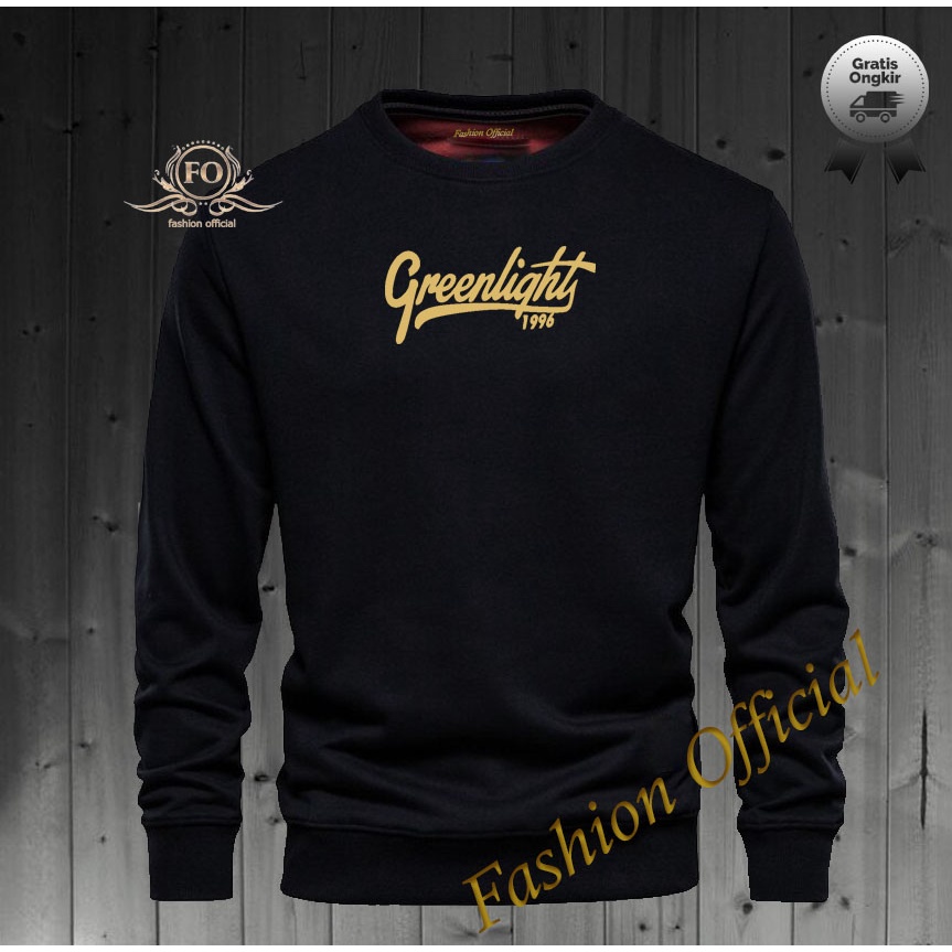 Baju Sweater Hoodie Distro Greenlight 1996 Text Gold Premium Quality Sweater Pria Wanita Distro Terk
