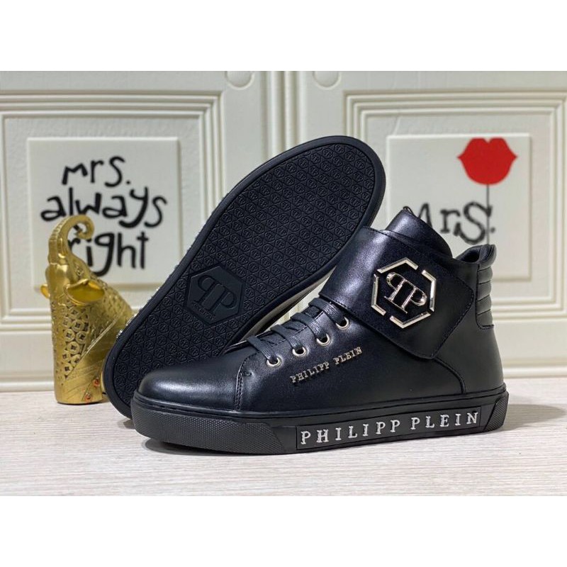 bisa cod sepatu pria sneaker high end philipp plein mirror shoes pp boots type lv 186-1 kulit