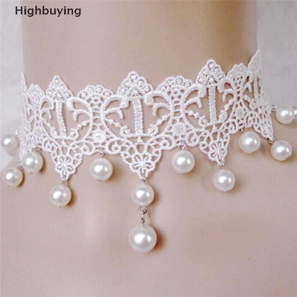 Hbid Kalung Choker Lace Sexy Aksen Mutiara Untuk Wanita