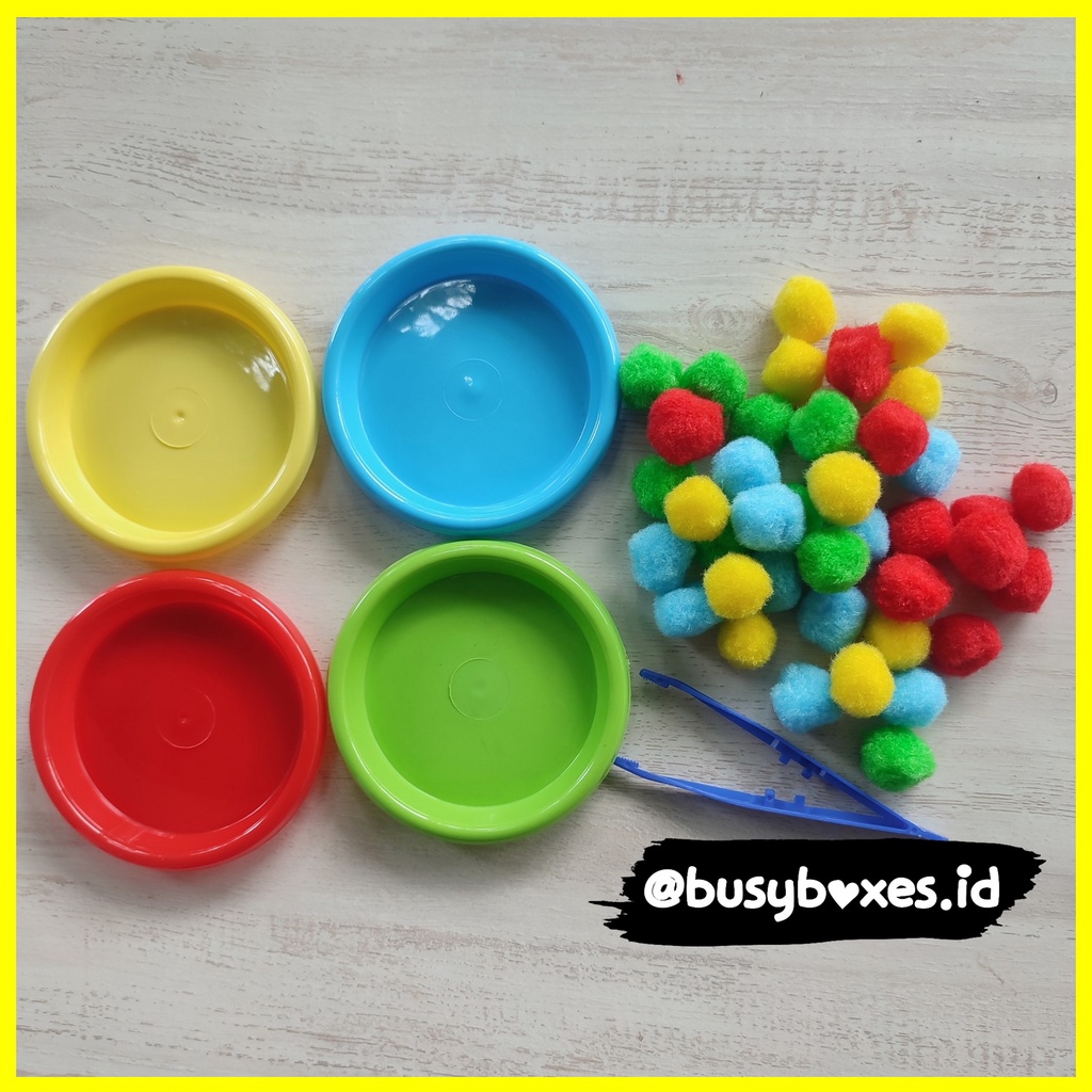 [busyboxes.id] sorting pompom sesuai dengan warna / aktivitas anak preschool TK / mainan edukasi murah