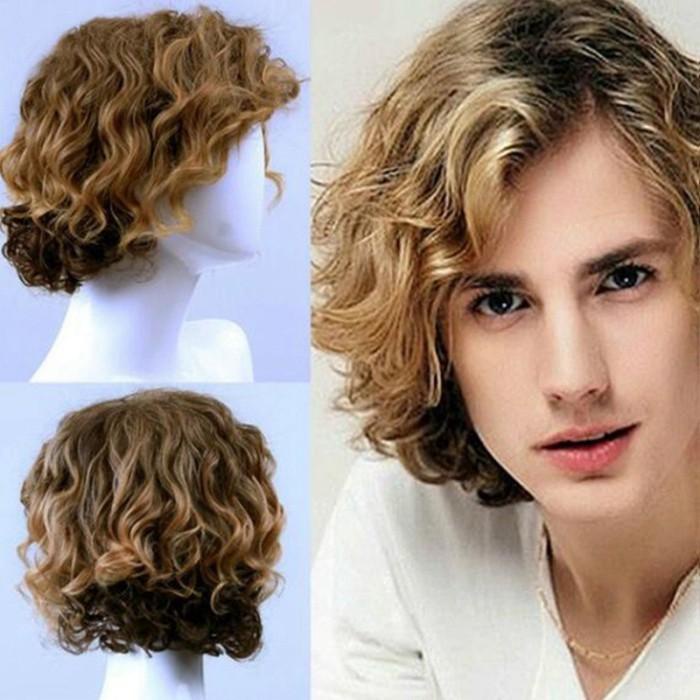 Wig / Rambut Palsu Pria Panjang Keriting Bahan Sintetis Untuk
