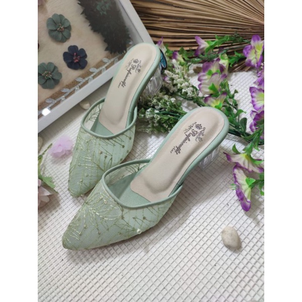 sepatu Hijau mint tinggi 5cm kaca