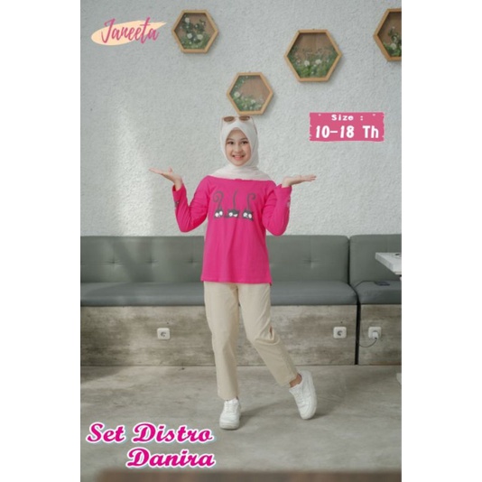 set distro danira janeeta setelan cewek setelan celana panjang celana chinos kaos panjang cewek atas