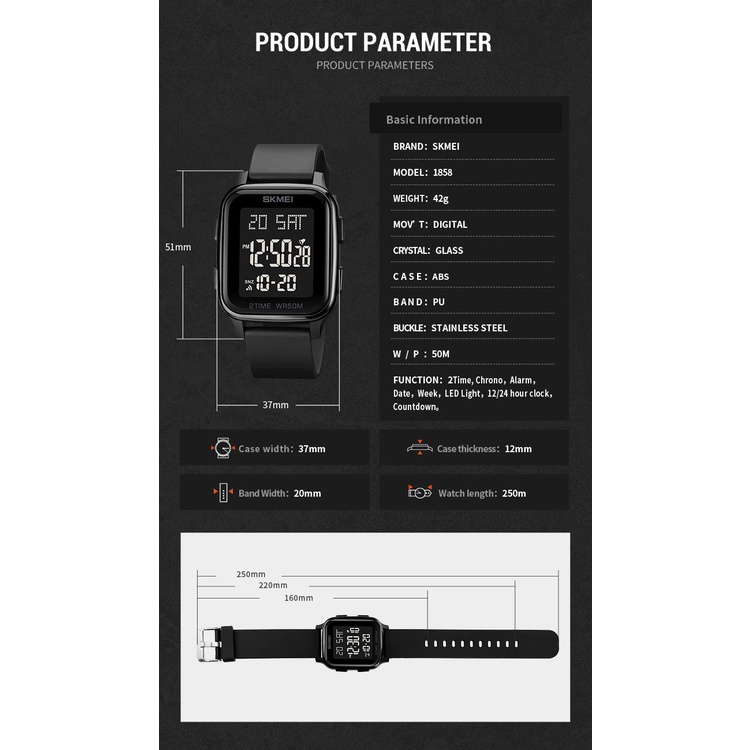 Jam Tangan Pria SKMEI Digital 1858 Men rubber Jam Tangan LED SKMEI