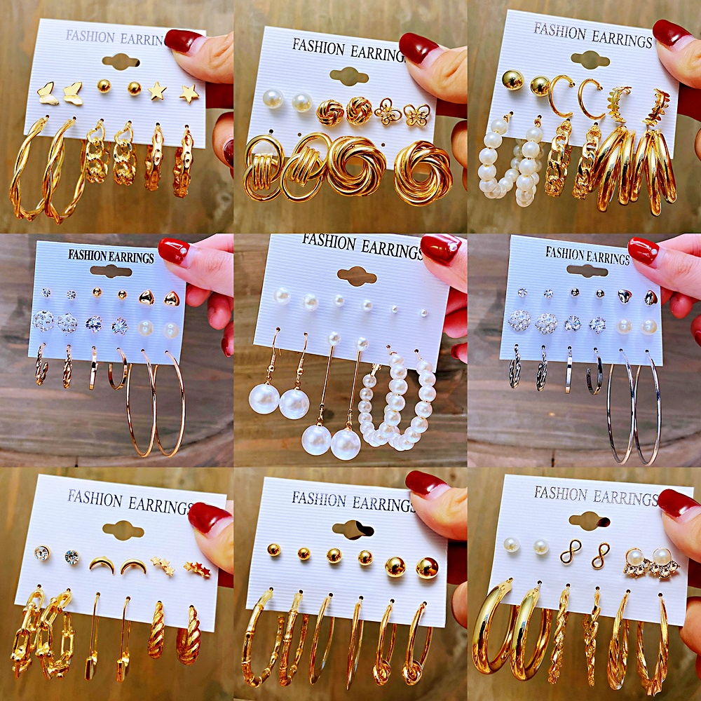 10pcs / Set Anting Stud Hias Mutiara Kupu-Kupu Warna Emas Gaya Retro Untuk Wanita