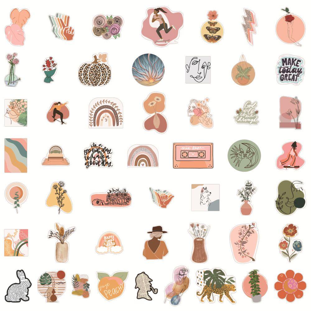 Lanfy Bohemian Aesthetic Stiker Art Kartun Retro Aesthetic Anak Perempuan PVC Decal Mainan DIY Scrapbooking