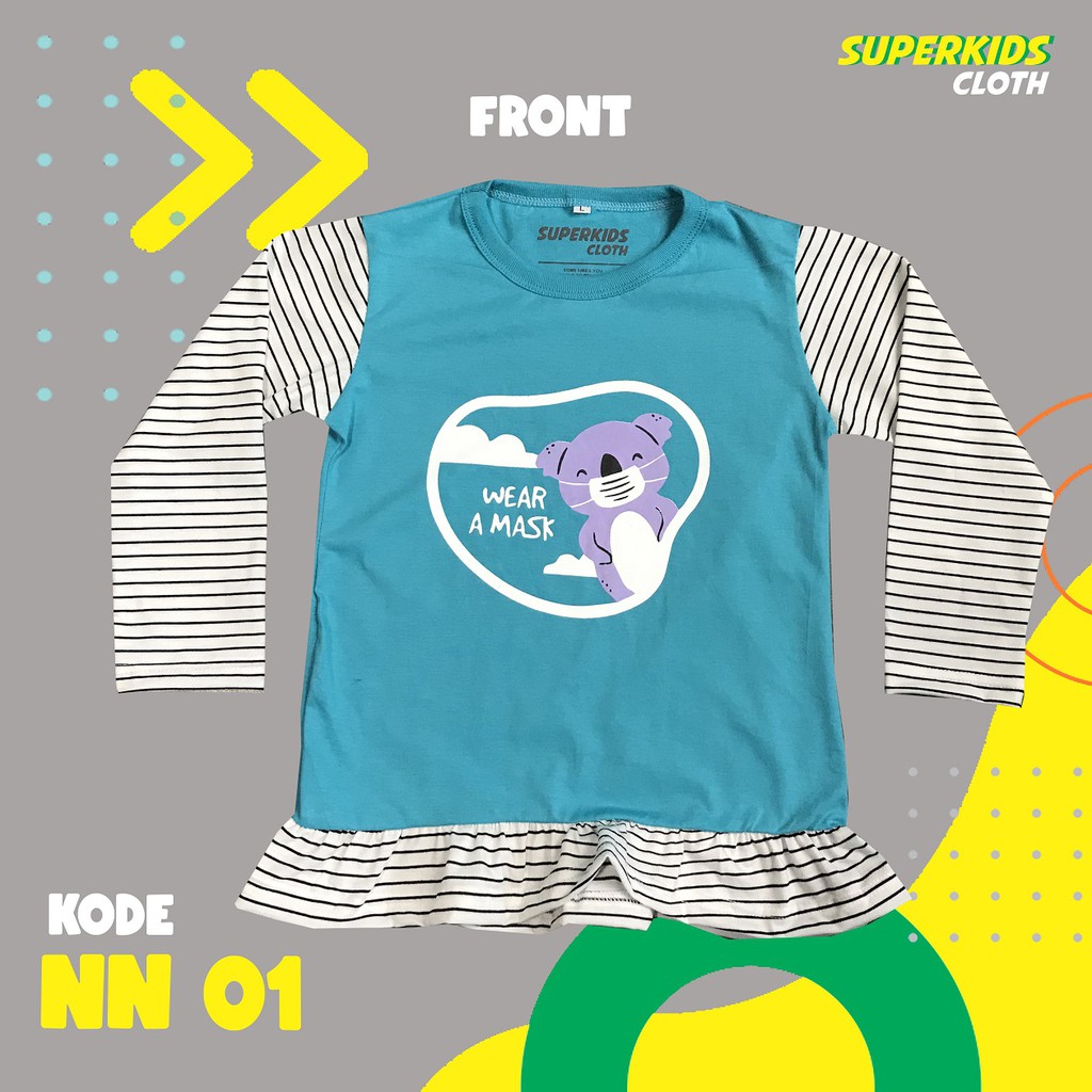 BAJU ANAK PEREMPUAN / KAOS ANAK PEREMPUAN / PAKAIAN ANAK CEWEK KAOS ANAK CEWEK LENGAN PANJANG STRIPE LIMITED EDITION (NEW NORMAL) SUPERKIDS CLOTH 1 - 11 TAHUN