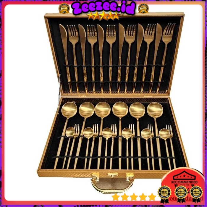 30PCS full Gold  Cutlery Set Perlengkapan Makan Sendok Garpu Pisau -KUBAC