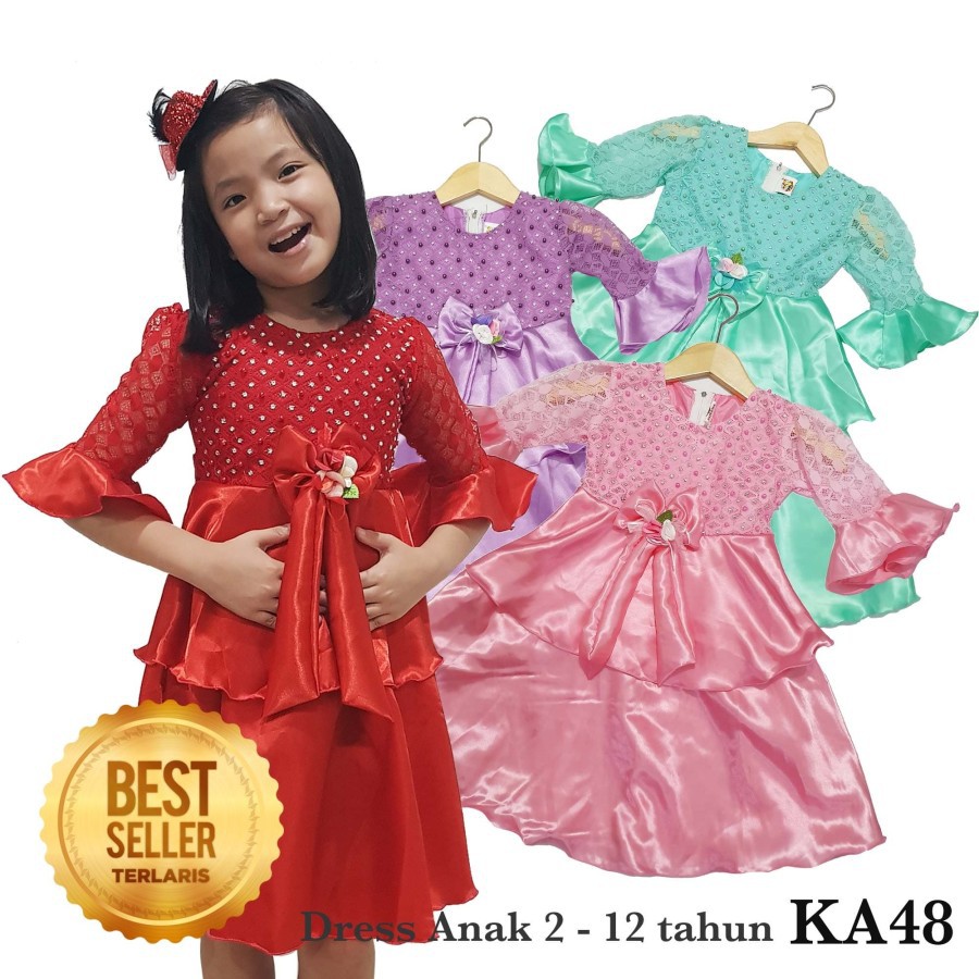 Baju Anak Perempuan 2 Tahun Dress Anak Import Murah Kekinian 2022 Bahan Satin Brukat Adem KA48