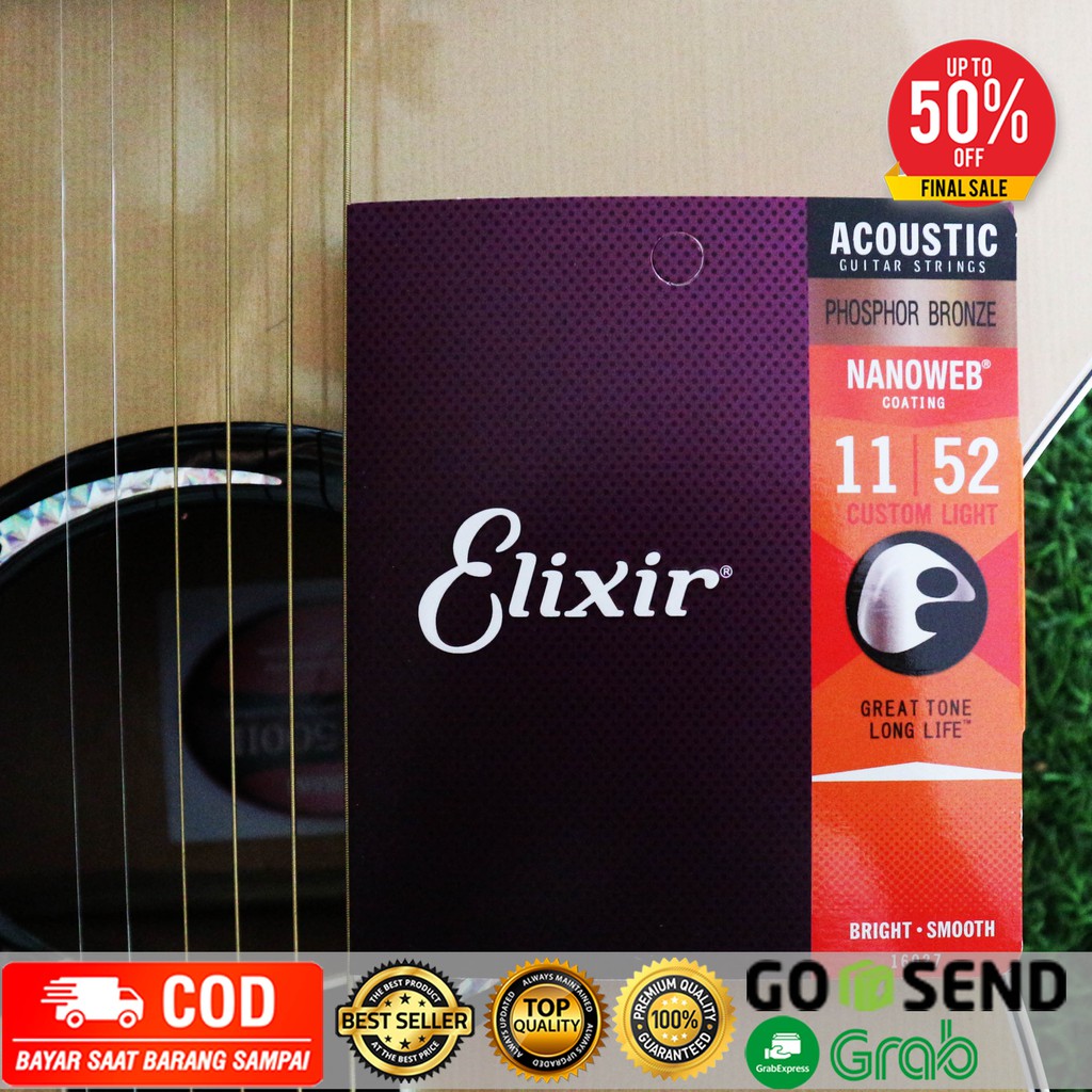 Senar Gitar Akustik Elektrik Elixir Akustik Phospor Bronze Nanoweb 010 011