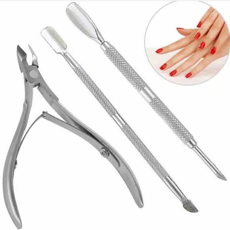 1 SET Gunting ISI [1 gunting + 2 cuticle] Soligen Cuticle Nail tools tang kuku nail pusher nail clipper cuticle best seller