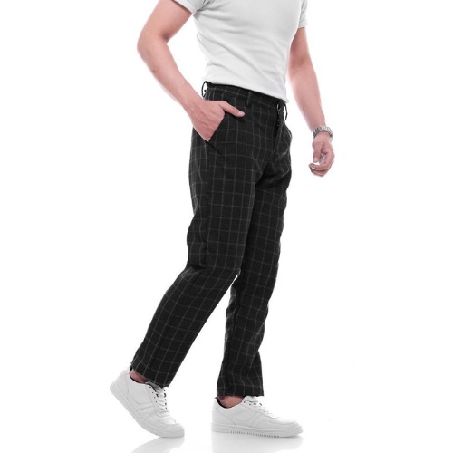 LOCAWEAR - Celana Panjang Tartan Pria Celana Kotak Kotak Cowok Bahan Wool Celana Panjang Cowok - Cel