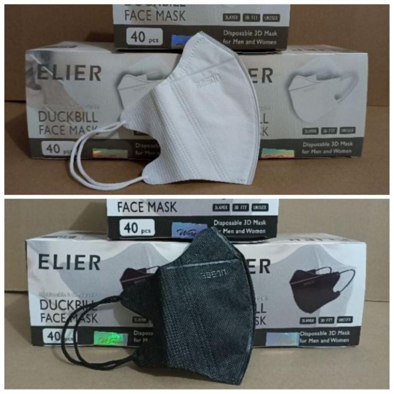 Elier Mask-Masker Duckbill Bosson Warna Hitam (Black) dan Putih (White) isi 40 pcs Kemenkes High Qua