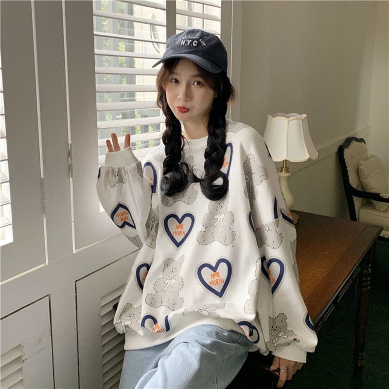 4539 Sweater Wanita | LOVE BEAR PULL PRINT OVERSIZE | Sweater Street Oblong Wanita Korean Style