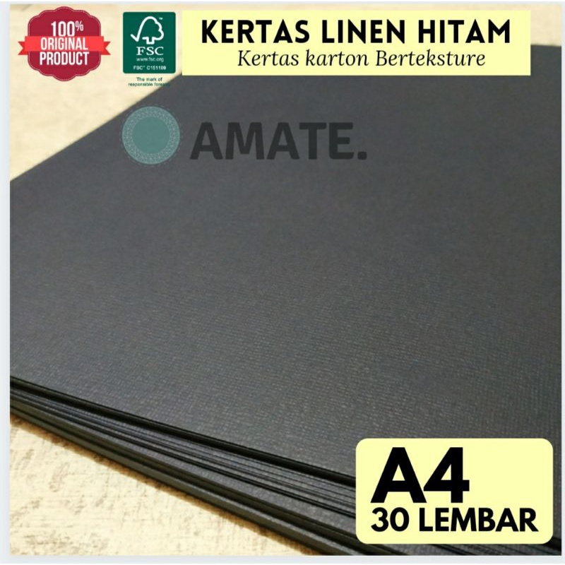 Kertas Karton Linen Hitam 210g A4 (30 Lembar)-- Black Fancy Paper Craft --