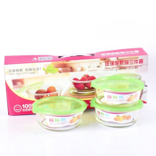 Mangkok Kaca Plus Tutup Set Isi 3pcs