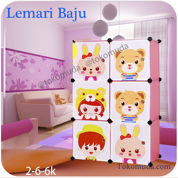 Lemari Baju Plastik 2-6 pink hijau Rak Baju / buku Buat anak Anti air