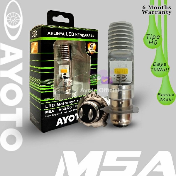 Lampu Depan LED Motor AYOTO M5A AC/DC Watt 10 Piringan Kaki 3 - Putih