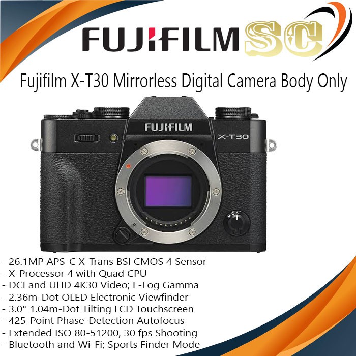 Fujifilm X-T30 Mirrorless Digital Camera Body Only Kamera Fuji XT30 BO - Dark Black
